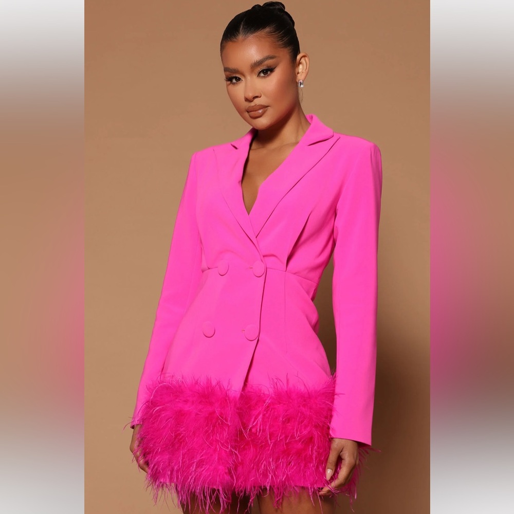 Pink feathered blazer dress